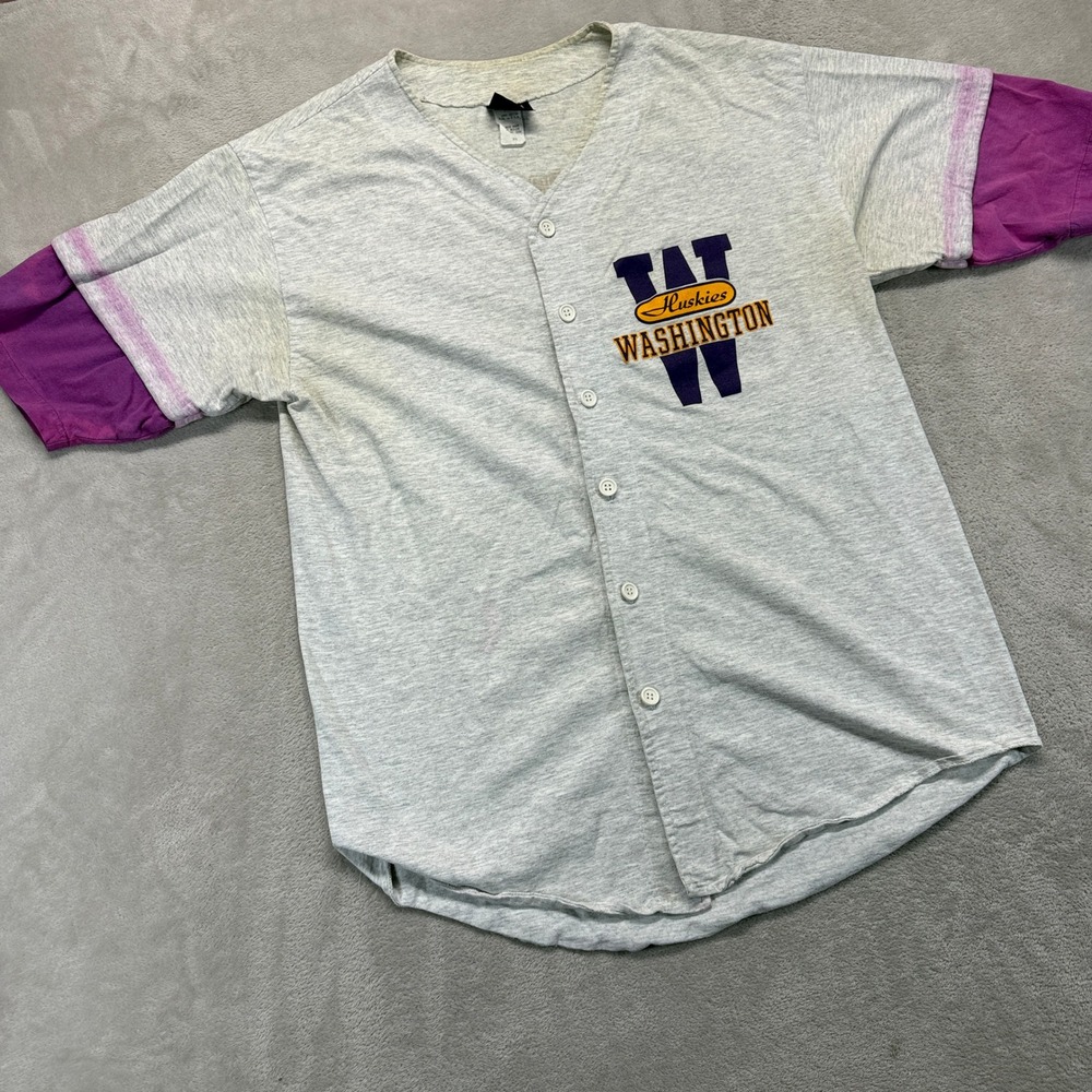 Vintage Washington Huskies Shirt Men XL Gray Baseball Jersey 1992 Made In USA